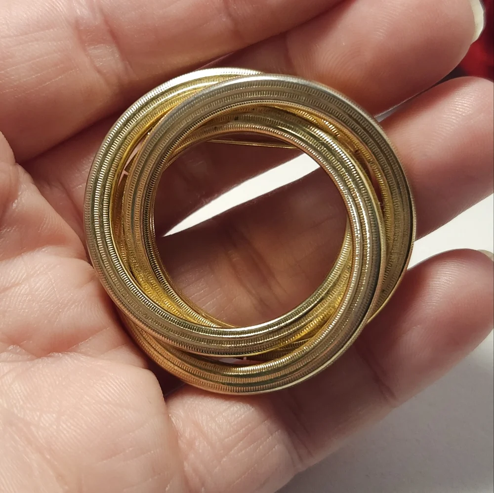 Vintage Gold Tone Triple Circle Braided Brooch Statement Brooch
